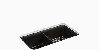 KOHLER K-8199-CM1 Cairn Sink, 33" Neoroc Composite Undermount Double-Bowl Kitchen Sink, Composite Kitchen Sink with Sink Rack, Matte Black