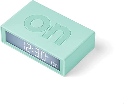 Lexon Flip+ Digital Alarm Clock for Bedrooms, Reversible On/Off Faces with Snooze function, LCD display & Touch Sensor Light, Radio Controlled & Battery Operated, Rubber - Mint