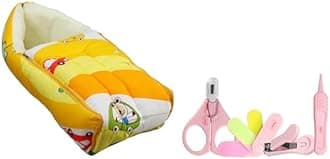 LuvLap 3 in 1 Baby Bed, Sleeping Bag & Carry Nest, 0M+ (Cars Print, Multicolour) & Luv Lap Baby Grooming - Manicure Set, 4pcs, Pink, 0m+
