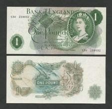 1960 Bank of England Note £1 British One pound Uncirculated Banknote Chief Cashier O’Brien