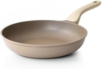 PRICUSIS Nonstick Frying Pan, 8/10/12 Inch Skillet with Stay Cool Handle, Stain/Scratch/Crack Proof, Induction Compatible & Oven Safe, Dishwasher Safe, PTFE & PFOA Free(10-Inch, Natural Linen)