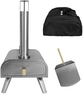 George Foreman Outdoor 16 Inch Wood Pellet Portable Wood Fired Pizza Oven Stainless Steel with Paddle and Carry Bag, BBQ Oven & Smoker, Foldable Legs GFWPPO2SSPC