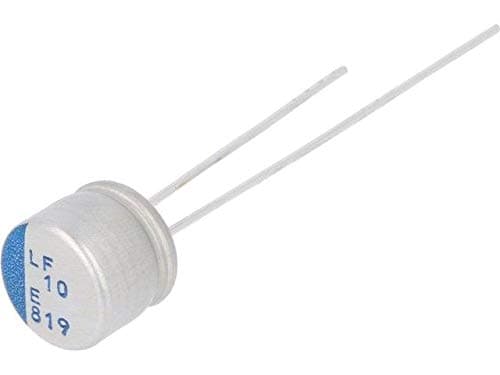 2X PLF1E100MCL7 Capacitor Polymer 10uF 25VDC ESR65mΩ PLF THT ±20% NICHICON