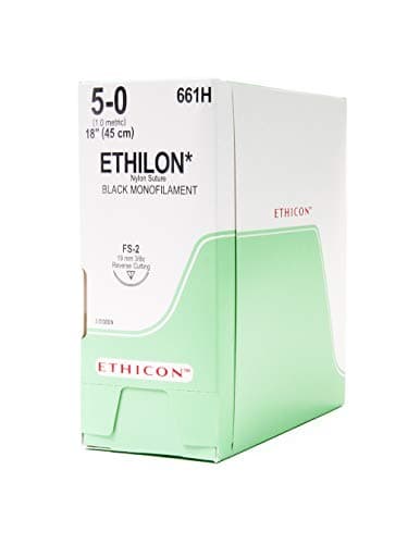 EthiconETHILON Nylon Suture, 661H, Synthetic Non-absorbable, FS-2 (19 mm), 3/8 Circle Needle, Size 5-0, 18" (45 cm)
