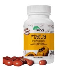 Kapok Naturals - Maca Root Extract 333mg Soft-Gel Capsules - Peruvian Maca Powder Pills for Women & Men - Helps with Energy Levels & Improves Strength & Endurance - (60 Capsules)