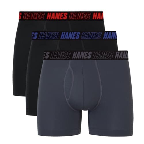 Hanes Men's Moves Performance Boxer Brief, Total Support Pouch, Regular, Trunk, and Long Leg, 3-Pack