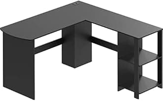 SHW L-Shaped Home Office Wood Corner Desk, Black
