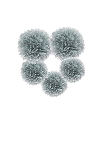 Hanzen 5 Pcs Mixed 10" 14" Gray Tissue Paper Pom Poms Flower Balls for Birthday Wedding Party Baby Shower Outdoor…