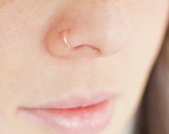 iDeals Surgical Steel Thin Small Silver Rose Gold Open Nose Ring Hoop 0.6mm Cartilage Piercing 8mm Rose Gold