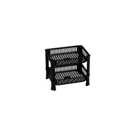 Multipurpose Plastic Storage Rack for Kitchen, Onion Potato Sabji, Fruit Corner Storage Stand Basket, Folding Rack, Countertop Kitchen Organizer Cart, Trolley Rack (2 Layer, Black)