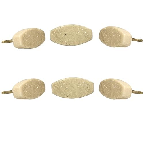 Perilla Home Set of 6 Travertine Marble Door Knobs - Decorative Round Knobs Handle with Screw - Cupboard Drawer Dresser Kitchen Cabinet Wardrobe Pulls (2.40x1x1 - Scrwe Size 1.50 inch - Beige)
