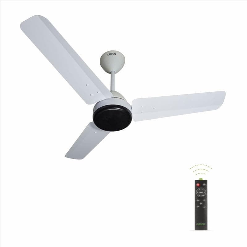 OCECO BLDC Fan 900mm White Energy Saving Ceiling Fan with Remote BEE 5 Star Rated Silent Operation Strong Air Delivery Elegant Finish