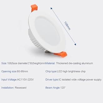 7W LED Recessed Ceiling Spotlights, 4000K Neutral White Ultra Slim Panel Light, Cut Φ80-90mm, AC110-240V Round Downlights for Living Room Office, 18 Pack