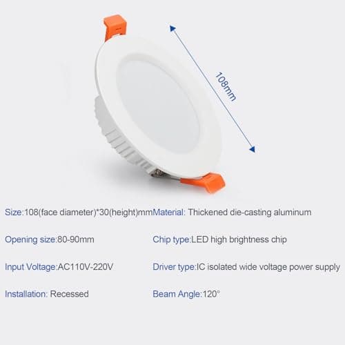 7W LED Recessed Ceiling Spotlights, 6000K Cold White Ultra Slim Panel Light, Cut Φ80-90mm, AC110-240V Round Downlights for Living Room Office, 20 Pack