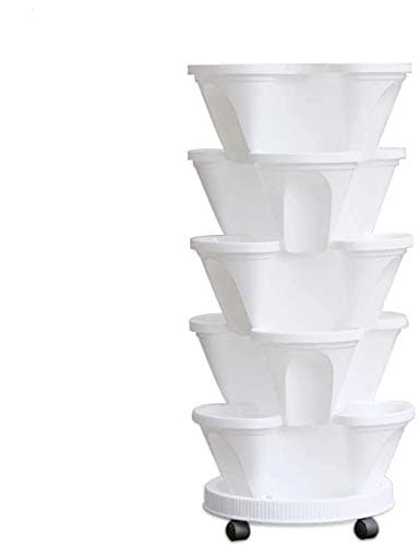 5 Tier Planter Stackable, FOME 5 Tier Strawberry Herb Garden Planter Stackable Gardening Pots Flower Tower Planter Garden Tower with Movable Pallet Caddy for Vegetable Strawberry Herbs