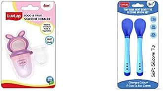 LuvLap Bunny Food & Fruit Nibbler & LuvLap Tiny Love Heat Sensitive Baby Feeding Spoons Set, Food Grade PP Kids & Baby Spoon with Soft Silicone Tip, BPA Free, 2 pcs, Blue