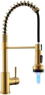 Gold led GIMILI Kitchen Faucet with Pull Down Sprayer High Arc Single Handle Spring Kitchen Sink FaucetCommercial Modern rv Stainless Steel Kitchen Faucets, Grifos De Cocina