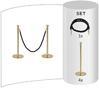 Flexibarrier Rope & Post Barrier Kit (4x Brass Barriers + 3x Black Ropes)