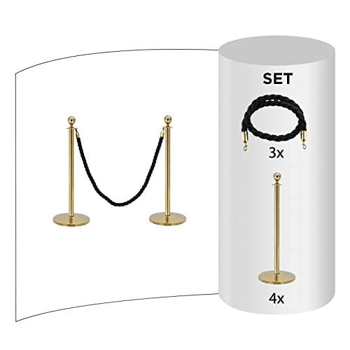 Flexibarrier Rope & Post Barrier Kit (4x Brass Barriers + 3x Black Ropes)