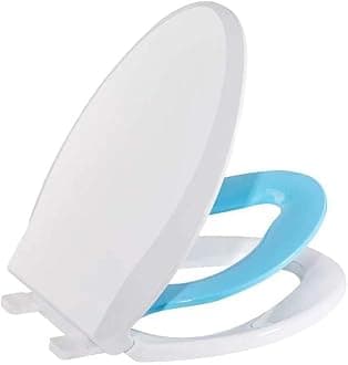 Elongated Toilet Seat with Built in Potty Training Seat, Potty Training Toilet Seat for Toddlers, Magnetic Kids Seat and Cover, Slow Close and Never Loosen, Fits both Adult and Child, Blue Elongated