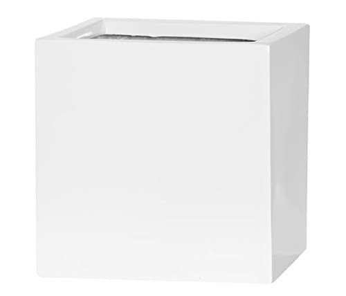 Modern White Shiny Square Planter Indoor Outdoor 8x8x8 Cube Shaped Fiberstone Flower Pot - Fleur