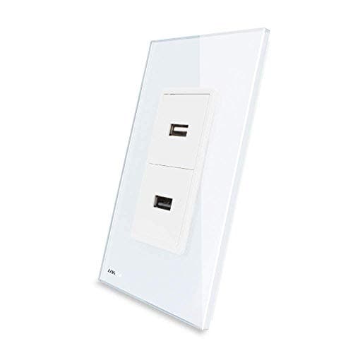 LIVOLO USB Wall Outlet(2.1A,5V), Tempered Glass Panel Included, Dual USB Charger Outlet, USB Receptacle, White -C592U-11