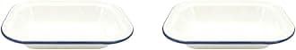 Zenker Enamel Medium Oblong Pie Dish, Vintage Design, Suitable for Oven & Stove, Dishwasher Safe, Oven Tray, Pie Tin, Dimensions: 22x16.5x5cm, Colour: White, Blue (Pack of 2)