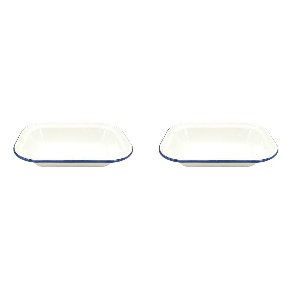 Zenker Enamel Medium Oblong Pie Dish, Vintage Design, Suitable for Oven & Stove, Dishwasher Safe, Oven Tray, Pie Tin, Dimensions: 22x16.5x5cm, Colour: White, Blue (Pack of 2)