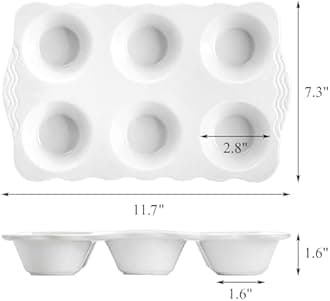 Hiceeden 2 Pack Ceramic Muffin Pans, 6 Cups Non-stick Muffin Tin Cupcake Baking Pans with Handles for Muffin Cakes, Egg Tarts, Mousse, Pot Pie, Jelly