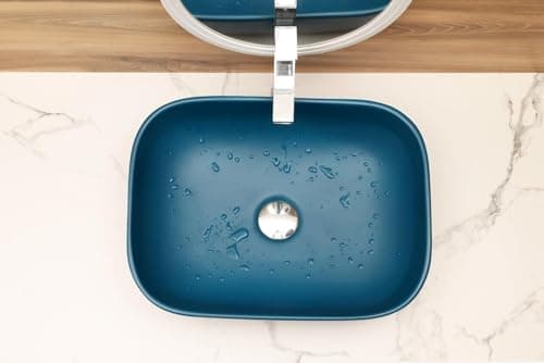 MAHISRE Ceramic Countertop Wash Basin | Designer Table Top Bathroom Basin Sink | Vessel Sink Wash Basin Over Counter for Bathroom, Hotel, Home Living Room (18x13x5.5 Inch) (Matte Bottle Green)