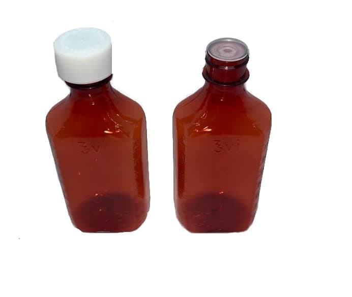 Oval Pharmacy Plastic Bottles - 4 oz- Child-Resistant Caps - Amber Liquid Medicine Bottle - Pack of 5
