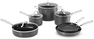 Calphalon 10-Piece Pots and Pans Set, Nonstick Kitchen Cookware with Stay-Cool Stainless Steel Handles and Pour Spouts, Grey