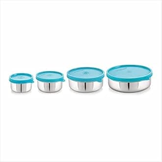STEELLOCK Flex Stainless Steel Containers Size Deep 150ml x 1, 250ml x 1, 500ml x 1, 700ml x 1 (Turquoise)