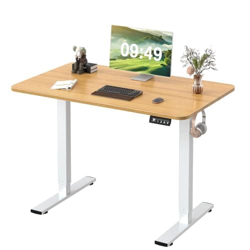 Furmax Electric Height Adjustable Standing Desk Large 40 x 24 Inches Sit Stand up Desk Home Office Computer Desk Memory Preset with T-Shaped Metal Bracket, Wood