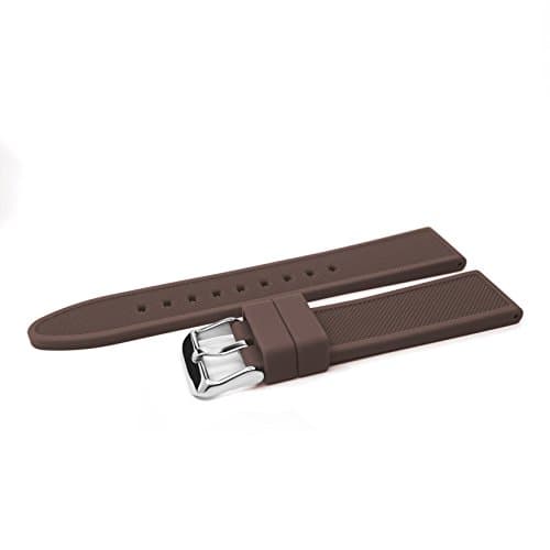 YQI Silicone Straps with Pins - 18mm 20mm 22mm Width - Choice of Color - Black Blue Brown Watch Band (22mm, Brown)