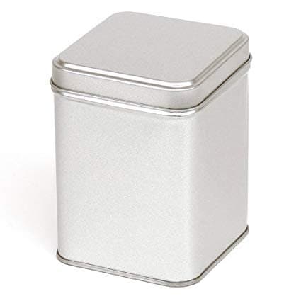300ml Square Storage Tins + Lids | Silver | Multipurpose storage tins/tea caddies ideal for tea, coffee, spices, confectionery, bath salts, cosmetics etc. (Silver, 6)