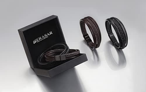 SERASAR | Premium Leather Bracelet [Braid] for Men in Black & Brown | Various Lengths | Magnetic Stainless Steel Clasp | Exclusive Jewellery Box | Great Gift Idea for Men