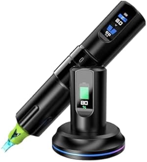 Rotary Tattoo Gun Machine with Adjustable Stroke, Wireless Tattoo Pen Machine with 2000mAh Wireless Power LED Display Tattoo Equipment Supply for Professional Tattoo Artists