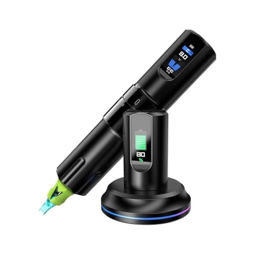 Rotary Tattoo Gun Machine with Adjustable Stroke, Wireless Tattoo Pen Machine with 2000mAh Wireless Power LED Display Tattoo Equipment Supply for Professional Tattoo Artists