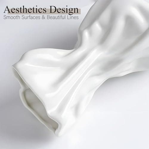 6IN White Ceramic Vase, Irregular Flower Vase Modern Art Decorative Vases for Flowers, Unique Paper Bag Vases for Home Office Centerpieces Entryway Bookshelf Living Room Table Decor