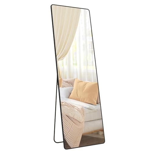 SONGMICS Full Length Mirror, 63 x 20 Inches, Rectangle Full Body Mirror with Stand, Aluminum Alloy Frame Floor Mirror, Tempered Glass, for Bedroom, Living Room, Cloakroom, Ink Black ULFM030B01