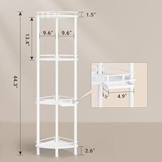 ELYKEN Corner Shower Caddy Standing, 4 Tier Rustproof Metal Shower Organizer with Soap Holder, Floor Shower Corner Shelf Rack Storage Stands with Adjustable Feet & 2 Hooks for Bathroom, White