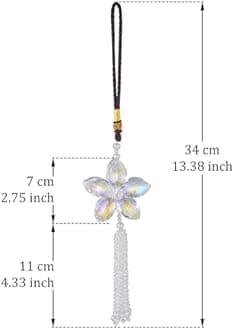 Crystal Flower Car Rear View Mirror Pendant Ornament Lucky Charm with Dangle Beads, Transparent