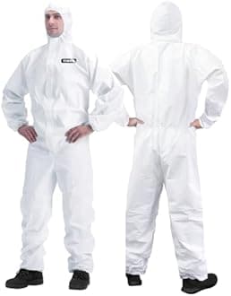 Hazmat Suit Disposable Coverall | Full Body Painters Suit in 7 Sizes with Multiple Specifications for Men & Women - X-Large, White, 5
