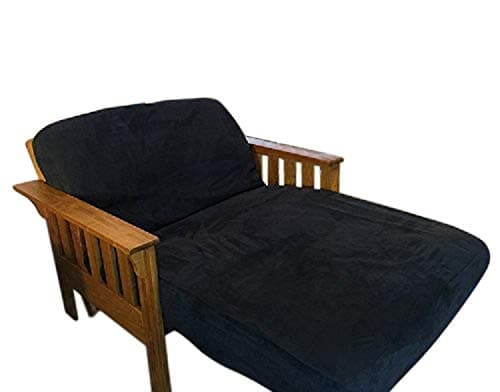 Twin Size 39x75x8 inch 3 Side Zipper Classic Soft Micro Suede Futon Cover Sofa Daybed Mattress Slipcover (Black, Twin Size)