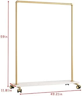 Gold Metal Clothing Rack with Wood Shelf, Heavy Duty Rolling Garment Rack with Wheels for Bedroom Retail Boutique Use (49.21L inches)