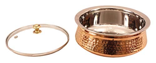 INDIAN ART VILLA Copper Serving Handi with Lid, 1350ml, 4 Piece (Brown)