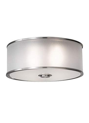 Sea Gull Lighting FM291BS Casual Luxury - Two Light Flush Mount, Brushed Steel Finish with Silver Organza Fabric Shade
