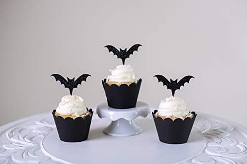 Anpay 12PCS Black Bat Cups Cake+Cake Topper Package Picks Party Decoration