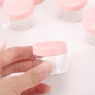 100 Count 20g Sample Containers with Lids，Refillable Cosmetic Containers Small Plastic Jars Lip Scrub Container - Pink